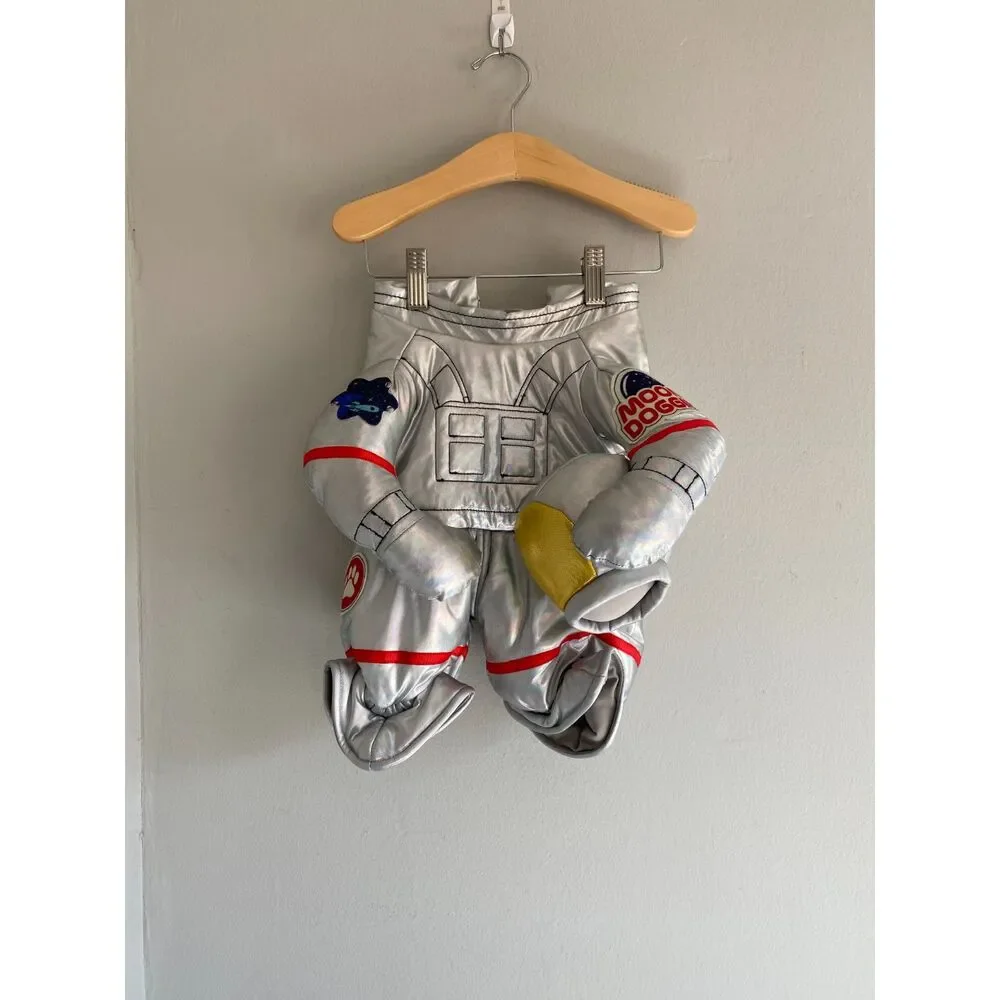 Moon Doggie Spooky Night Astronaut Dog Costume Silver Iridescent Space Suit Sz L